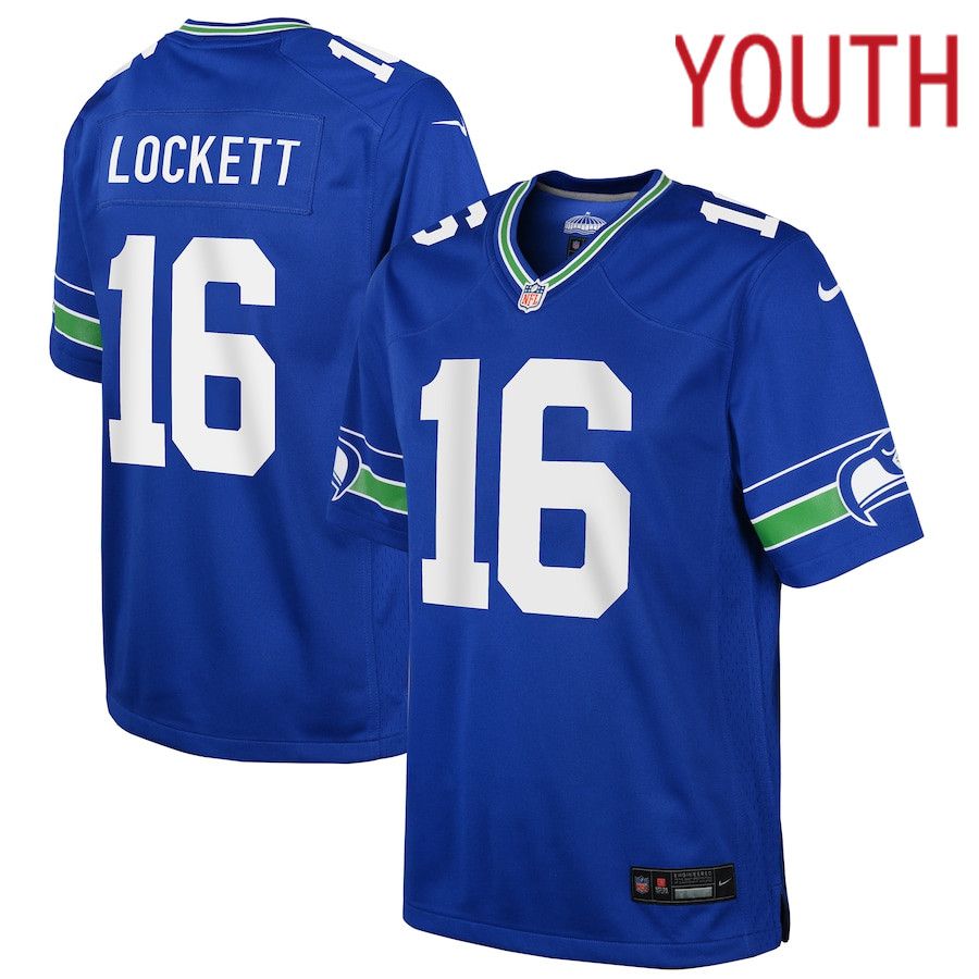 Youth Seattle Seahawks 16 Tyler Lockett Nike Royal Throwback Player Game NFL Jersey